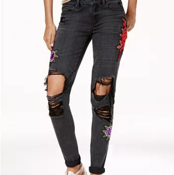 Rewash Denim - Rewash Rose Patch Ripped Skinny Jeans